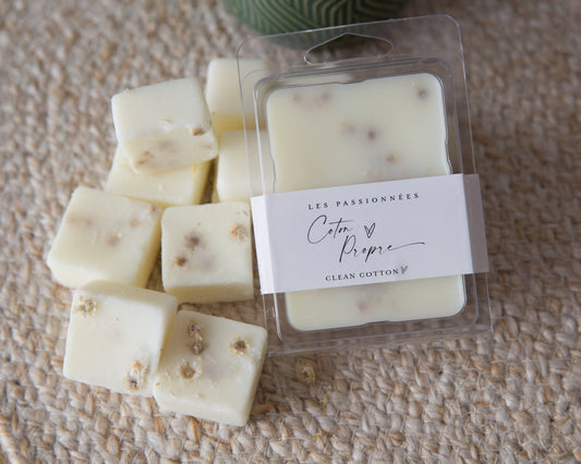 tablettes de cire parfumées coton propre en gros plan