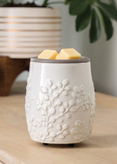 Brûleur de cubes de cire électrique beige fleuri avec soucoupe réversible et cubes de cire parfumés, diffusion sans flamme pour la maison