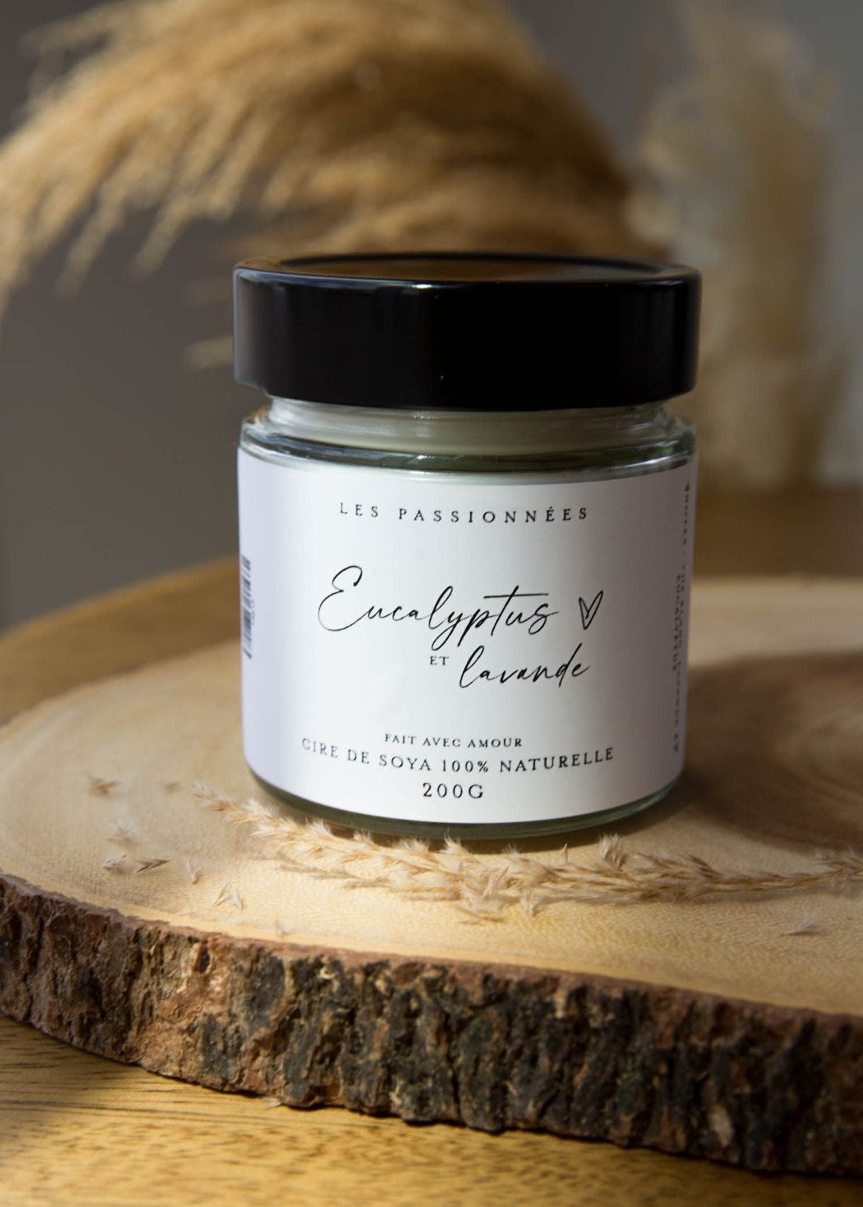 Chandelle parfumée à mèche de coton Eucalyptus et Lavande en cire de soya et noix de coco