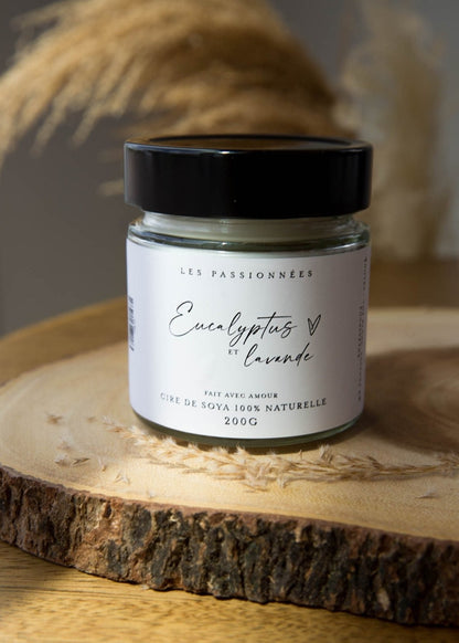 Chandelle parfumée à mèche de coton Eucalyptus et Lavande en cire de soya et noix de coco