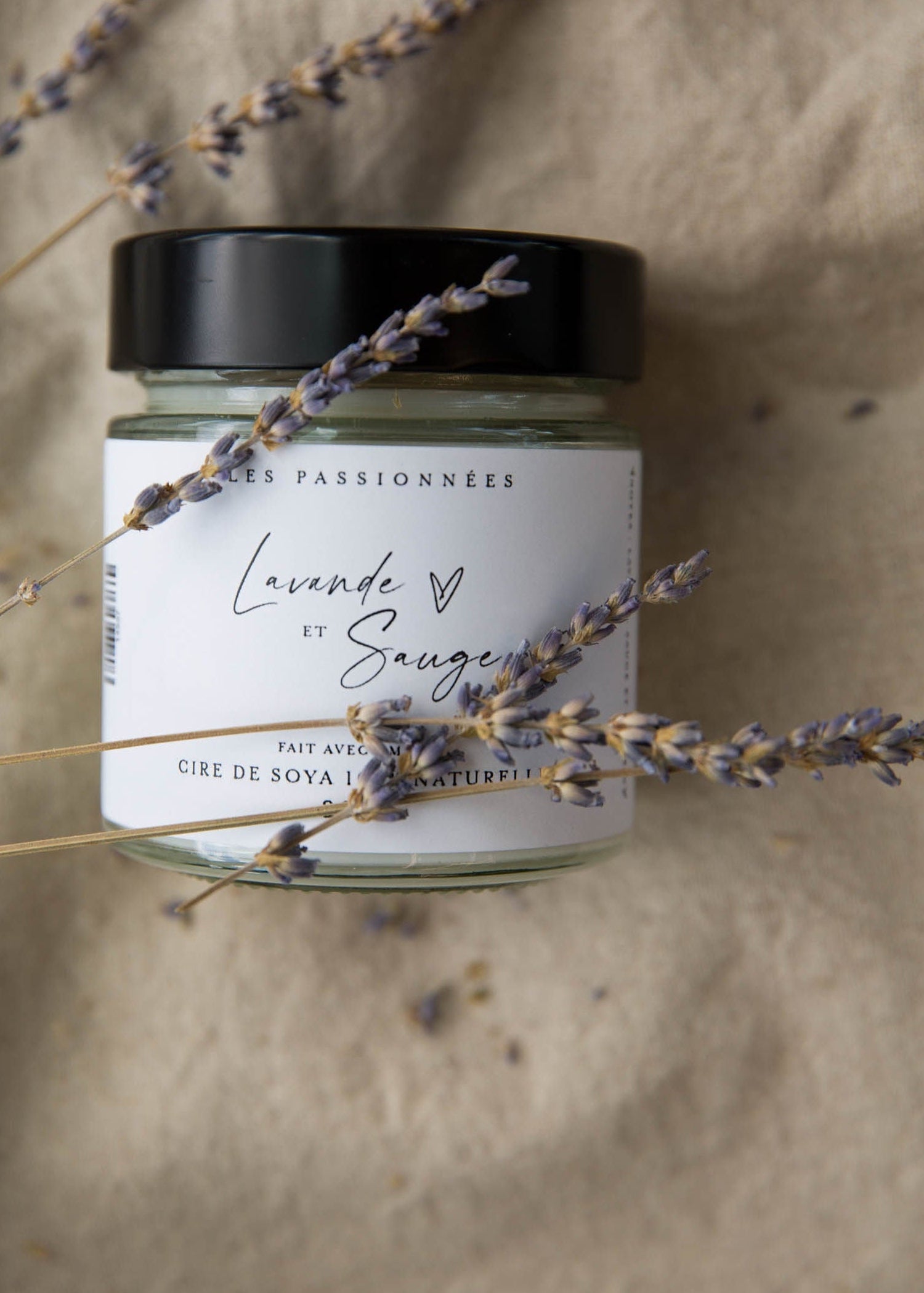 Chandelle parfumee a meche de coton Lavande et Sauge en cire de soya et noix de coco
