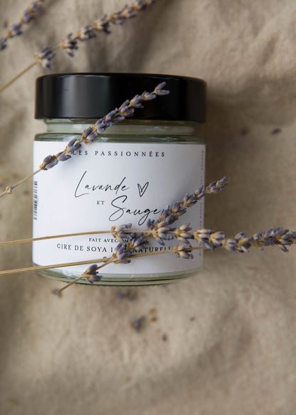 Chandelle parfumee a meche de coton Lavande et Sauge en cire de soya et noix de coco
