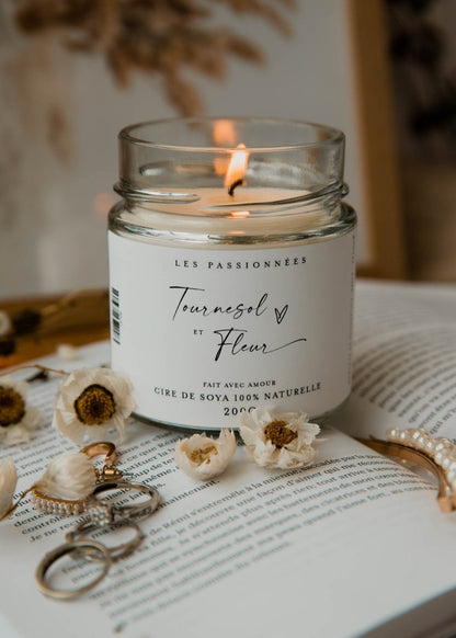 Chandelle parfumee a meche de coton Tournesol et Fleur en cire de soya et noix de coco