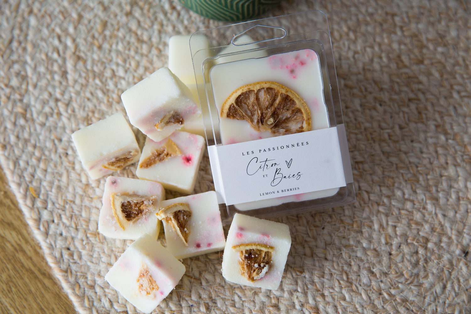 cubes de cire parfumés citron et baies fabriqués au Québec