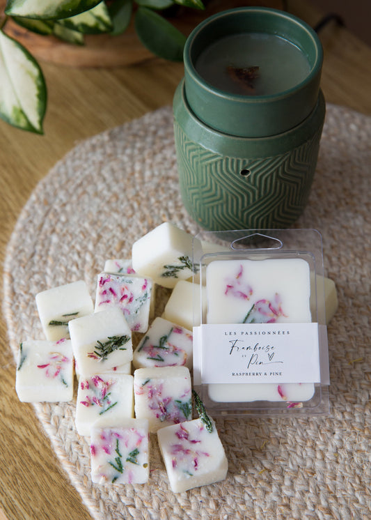 cubes de cire parfumés framboise et pin faits à la main au Québec