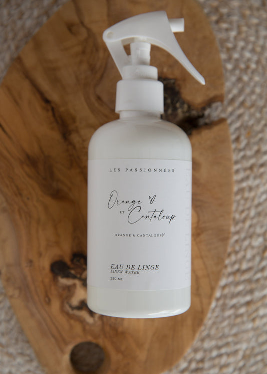 eau de linge parfumée orange et cantaloup fabriquée au Québec