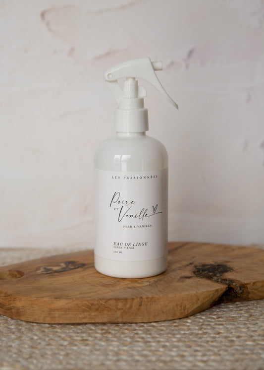 eau de linge parfumée poire et vanille fabriquée au Québec