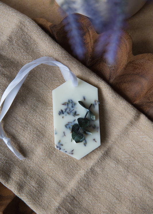 Tablette de cire parfumée eucalyptus et lavande avec fleurs séchées, parfum relaxant pour maison, chambre et salle de bain