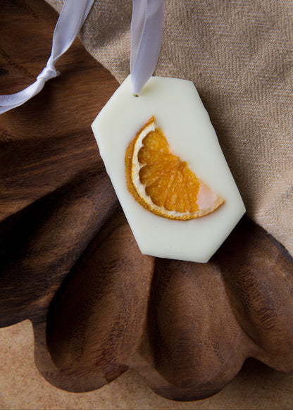 Tablette de cire parfumée orange et cantaloup avec tranche d’orange séchée, parfum fruité pour maison, garde-robe et petits espaces