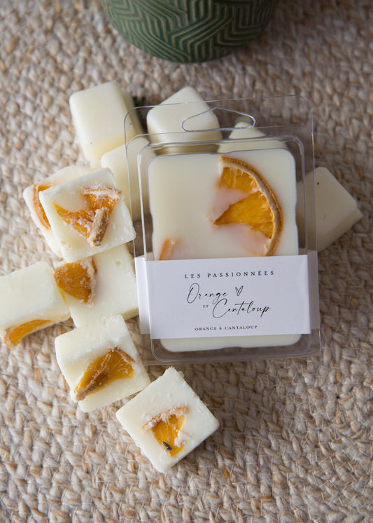 tablettes de cire parfumées orange et cantaloup en gros plan