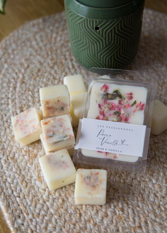 tablettes de cire parfumées poire et vanille en gros plan