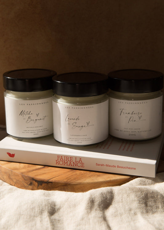 trio chandelles parfumee boisees meche coton cire soya noix coco