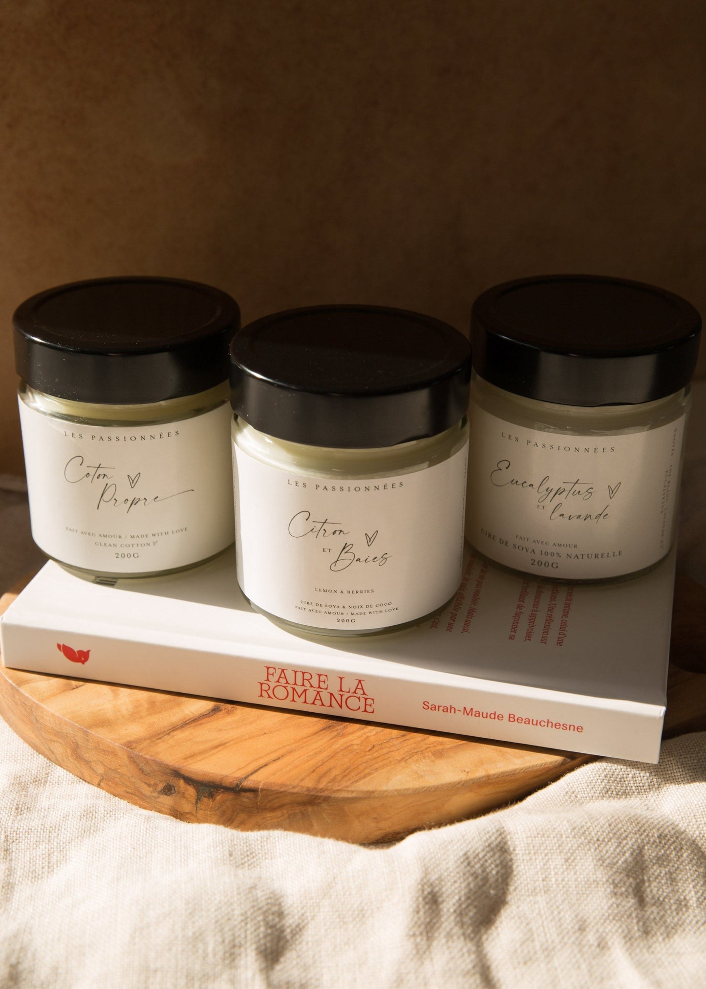 trio chandelles parfumee fraiches meche coton cire soya noix coco
